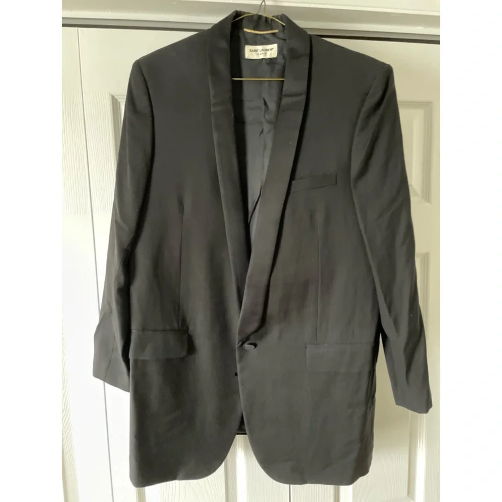 Pre-owned Saint Laurent Black Wool Shawl Collar Tuxedo Blazer. Hedi Slimane era - Picture 2 of 7